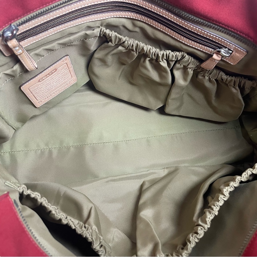 Coach Hamptons Red Canvas Vacchetta Tan Leather Trim/ Tote or Baby Tote - Picture 15 of 17